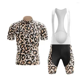Racing Sets 2023 Man Cycling Jersey Set Leopard Summer Breathable Road Bicycle Suit Riding Uniform Bike MTB Clothing Sports Kits