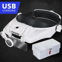 Magnifying Glasses TUNGFULL Magnifying Glass with Led Lights Illuminated Magnifier Lamp Wearing Style 1.5x 2x 2.5x 3x 3.5x 8 Magnifying Headset 230606