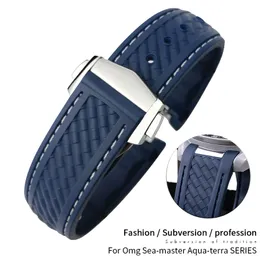 Curved End 19mm 20mm Rubber Watch Bands Compatible with OMG 300 AQUA Bracelet TERRA AT150 Moonswatch Strap 8900 Deployment Buckle Silicone Waterproof Watchband