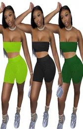 Plus size Women sports Tracksuits sexy Two piece sets summer clothing off shoulder straplessmini shorts solid color jogger suit l8894258