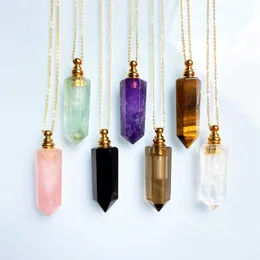 Chains Healing Crystals Points Perfume Bottle Pendant Necklace Gold Plated Essential Oil Vial Necklaces Gift For Her