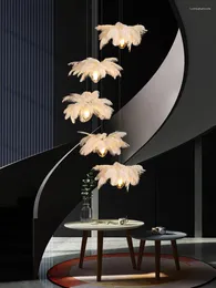 Chandeliers Modern Natural Feather Line Lamp Staircase Nordic Home Decor Aisle Corridor Bedroom Bedside Dining Table Light