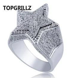 TOPGRILLZ Hip Hop Five Star Rings Men39s Gold Silver Color Iced Out Cubic Zircon Jewelry Ring Gifts8808368
