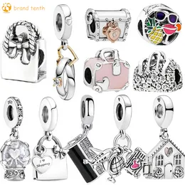 925 STERLING Silver for Pandora Charms Authentic Bead Pink Travel Bag Bag Sharms مجموعة قلادة DIY Fine Beads Jewelry