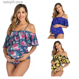 Сумма для беременных по беремным себе купальники купают купальные костюмы Ruffles Lemon Beach Summer Swimsuit Tankini Одежда для беременных женщин T230607