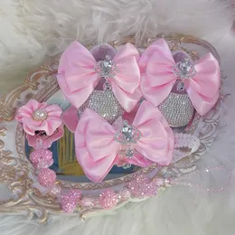 First Walkers Handmade Bow Rhinestones Baby Girl Kids Shoes Hairband Pacifier Clip Comb First Walker Sparkle Bling Crystals Shower Gift 230606