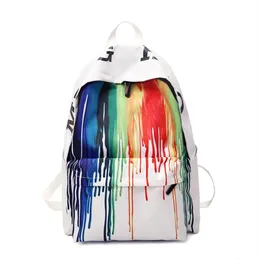 White Graffiti Satchel Handväska Girls Boys School Bags For College Shoulder Bag Junior High School Rainbow Bag Comic Book Bag New S297F