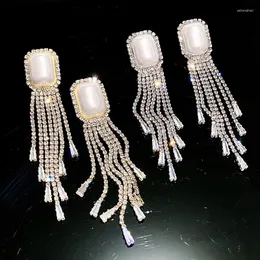 Dangle Earrings 2023 Long Tassel Full Rhinestone Drop For Women Square Pearl Geometric Fashion Jewelry Accessories