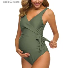 Roupa de banho para grávidas Liu Qu Maiô para grávidas de uma peça com decote em V Roupa de banho para grávidas Elegante Gravata frontal Laço Maiô Monokini Verão T230607