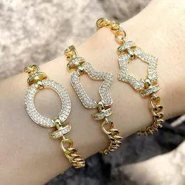 Charm Bracelets Flola Gold Plated Curb Link Chain Star Crown for Women CZ Pave Roundone Round 팔찌 도매 보석 선물 Brtd27