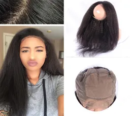 Silk Base 360 Lace Frontal Closure Indian Kinky Straight Virgin Hair Coarse Yaki Pre Plucked Silk Top 360 Lace Band Frontals4266235