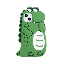 Wholesael darmowe DHL 3D zielony krokodyl kształt silikonowy obudowa na telefon iPhone 14 Pro Max 11 12 13 XS Max XR 7 8 Plus Cute Cartoon Miękka tylna okładka
