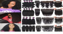 Brazilian Human Hair Wefts With Closure Deep Wave Curly Virgin Hair Bundles With 13x4 Lace Frontal Human Hair Weaves With 360 Lace3199205