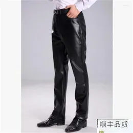 Pantaloni da uomo Moda Primavera Autunno Pantaloni da uomo in pelle Pantalones Hombre Cargo per abiti da moto dritti a vita alta