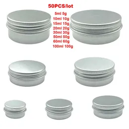 50PCS 5G 10G 15G 20G 30G 40G 50G 100GアルミニウムJAR 5ML 10ml 15ml 20ml 30ml 50ml空間化粧品アルミニウム錫容器6S09