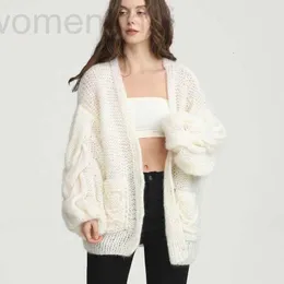 Suéter feminino designer suéter tecido à mão crochê mohair solto vento preguiçoso casaco cardigã reto suéter feminino