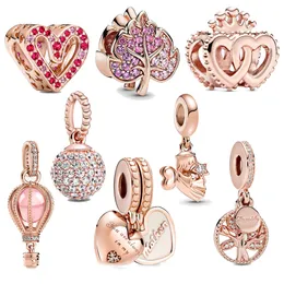 2023 nova prata esterlina 925 nova coroa de ouro rosa árvore da vida pingente de balão de ar quente miçangas de ajuste original pandora pulseira feminina joias presente faça você mesmo