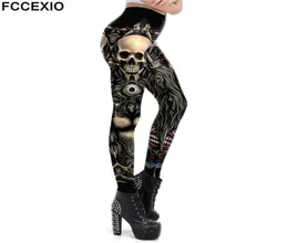FCCEXIO Fashion Skull Design Punk Women Legging Gothic Style Lion Retro Vintage Steampunk Leggins Ankle Pants Cosplay Leggin 220712462941
