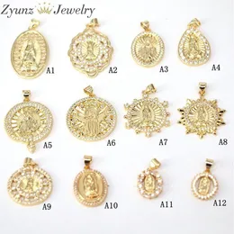 10PCS Gold Color Micro Pave CZ Virgin Mary JESUS Charms Pendant Findings Jewelry 09272308