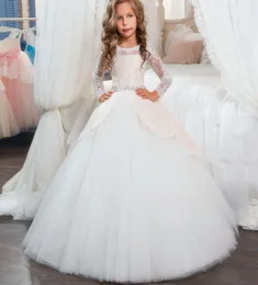 White Beaded Crystals Girls Pageant Dresses Jewel Neck Straps with Peplum Kids Formal Wear Gowns Party Birthday Dress5359458