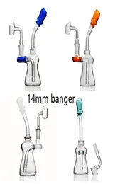 Mini beaker bongs Recycler Bong hookahs inline perc dab rig curve bend Turbine Water Pipes Wax Dabber5018793