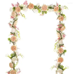 Fiori decorativi 6ft Ghirlanda di peonia artificiale Floreale Rose Vite Foglie verdi per decorazioni ad arco di nozze Ghirlanda Tavolo da pranzo Festa a casa