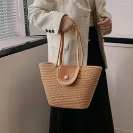 Evening Bags Shoulder Bag Ethnic Style Handwoven Handbag With Faux Pearl Buckle High Capacity Women Straw Woven