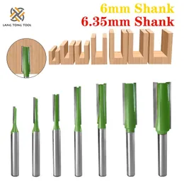 Parts 7pcs 6mm/6.35mm Shank Single Double Flute Straight Bit Milling Cutter for Wood Tungsten Carbide Router Bit Woodwork Tool Lt013
