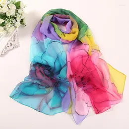 Schals Mehrere Farben Schal Farbverlauf Rose Blume Chiffon Georgette Frauen Foulard Lotusblatt Lange Schal Sommer Bandana Elegant