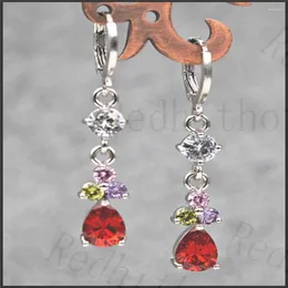 Dangle Earrings Luxury Dangler Drop For Women's White Gold Color Earring With Waterdrop Red Zircon Teardrop Party Wedding Jewelry Gift