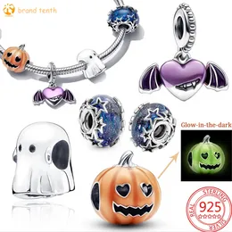925 Sterling Silver for pandora charms authentic bead Glow-in-the-dark Spooky Pumpkin Necklace Halloween