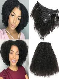 Kinky Curly Clip in Human Hair Extensations for Black Women 8a Brazylian Real Remy Hair Natural Kolor 120G3569519