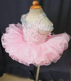 Gorgeous Baby Girls Glitz Crystal Beaded Girls Pageant Dresses Cupcake Gowns Infant Mini Short Skirts Toddler Ruffles Flower Girls4849327