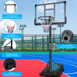 Sistema portátil de cesta de basquete com altura ajustável de 6,6 pés - 10 pés com tabela de 44 polegadas e rodas para adultos adolescentes