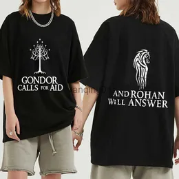 Camisetas masculinas Gondor pede ajuda e Rohan responderá camisetas com estampa gráfica Homens e mulheres Camisetas vintage Camisetas oversized Streetwear J230607
