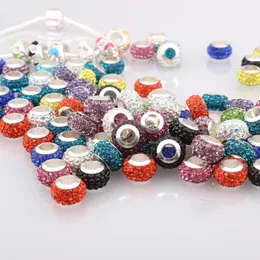 Perline 50 pezzi / set colore misto perline di cristallo austriaco donne strass charms argento placcato braccialetto europeo fai da te braccialetti creazione di gioielli