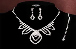 Luxury Women charms jewelry 18K Silver Plated Rhinestone Crystal Necklace Earrings Set Charm Wedding Bridal Jewelry Set1692504