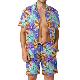 Men's Tracksuits Flower Power Men Sets Modern Colorful Casual Shirt Set Trending Beach Shorts Summer Graphic Suit Two-piece Clothes Plus