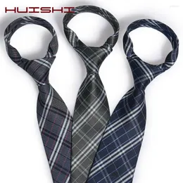 Bow Ties Fashion 8cm Silk Tie Balck Bule Plaid Jacquard Weave Necktie For Men Business Wedding Party Formal Neck Accessories Gift