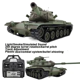 Carro RC elétrico Controle remoto Tanque pesado M60A3 MK5 M60A1 RC Batalha Guerra Veículo militar Tiro de fumaça Coleção de efeitos sonoros Nível de entrada 230607