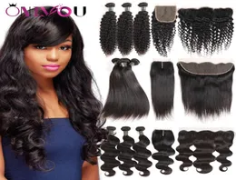10a Grade Brazilian Virgin Hair Straight Bundles With Lace Closure Frontal Remy Human Weave Body Deep Water Wave Weft Front Pre Pl7460099
