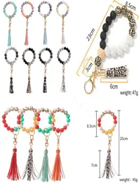 Party Favor Fashion Silicone Bead Bracelets Beech Tassel Key Chain Pendant Leather Bracelet Women christmas Jewelry Event Supplies6975239