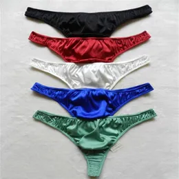 Whole - 5pcs New style 100% Pure Silk Men&039;s G-strings Thongs Bikinis Underwear Size S M L XL 2XL W25-39 3035