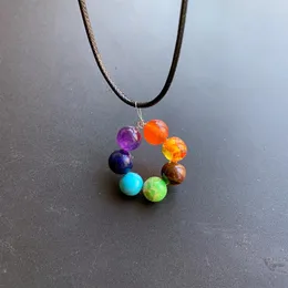 Braccialetti con ciondoli 7 Chakra Collana di perline Filo di rame Ciondolo in pietra avvolta Nero Corda regolabile Catena Gioielli Fatti a mano Dropship 1pc