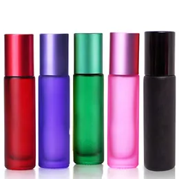 5 pçs 10 ml frasco de rolo de vidro grosso portátil óleo essencial recipiente de perfume viagem recarregável fosco colorido garrafa de bola de rolo ZNGN