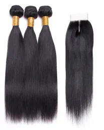 Brazilian Virgin Hair Straight Weave 4 Bundles With Lace Closure Natural Black Unprocessed Indian Peruvian Malaysian Human Hair Bu9804940