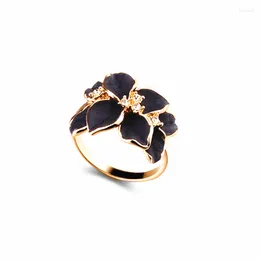 Anillos de boda Ting Venta Joyería Gardenia Anillo Cristal austriaco Esmalte negro Flor / Boda para mujer