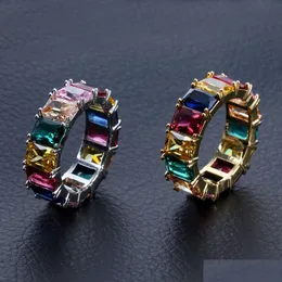 Cluster-Ringe 18 Karat Gold weiß plattiert Mticolor CZ Kubikzircon Liebhaber Tennis FL Diamant Hiphop Rapper Schmuck Geschenke für Paare Drop D Dhjsk