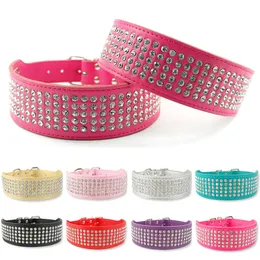 Collars 2" Width 5 Rows Rhinestone Dog Puppy Pet Collars Bling Full Diamante Leather Collar 1324" XS/S/M/L/XL