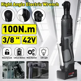 Sleutels Drillpro 42V 100N.m Cordless Electric Wrench 3/8" Ratchet Wrench Set Angle Drill Screwdriver Wrench Tools with 2xBattery Kit